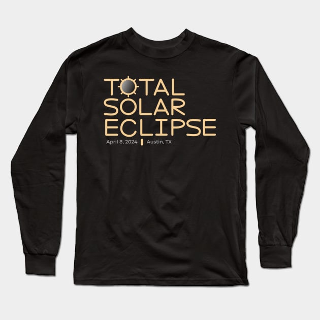 2024 Total Solar Eclipse, Austin, Texas Long Sleeve T-Shirt by KatelynDavisArt